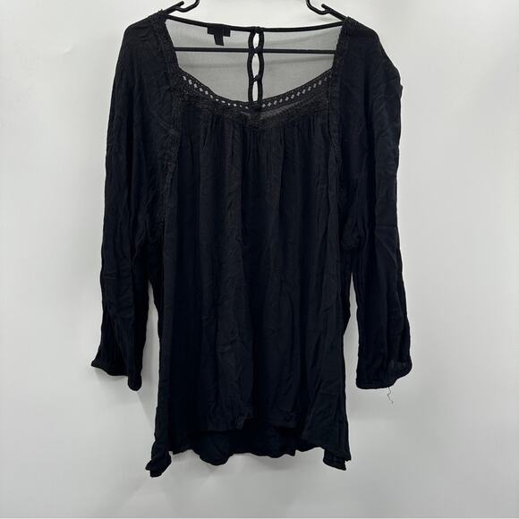 Torrid Black Gauze Embroidered Crotchet Trim 3/4 Sleeve‎ Pullover Top Size 2X - Picture 6 of 12